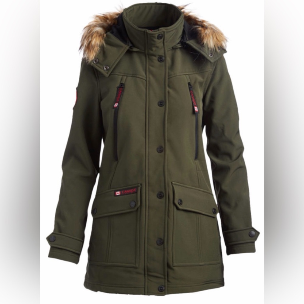 Canada Weather Gear Faux Fur Trim Hooded Parka Army/Forest Green Sz L